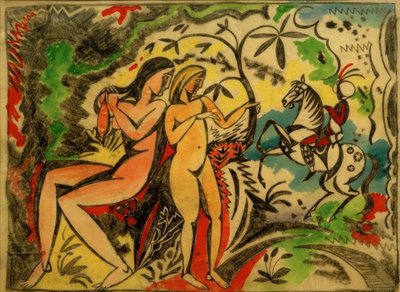 Bathers and Turkish Rider, Embroidery Design by August Macke